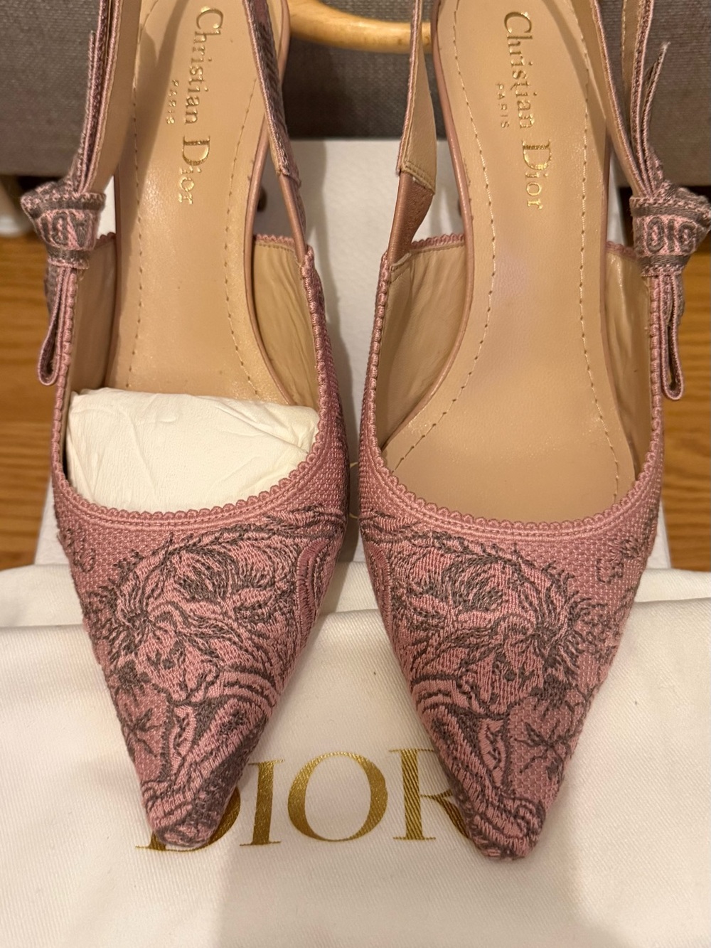 Dior Pink Embroidered Pointed-Toe Slingback Heels